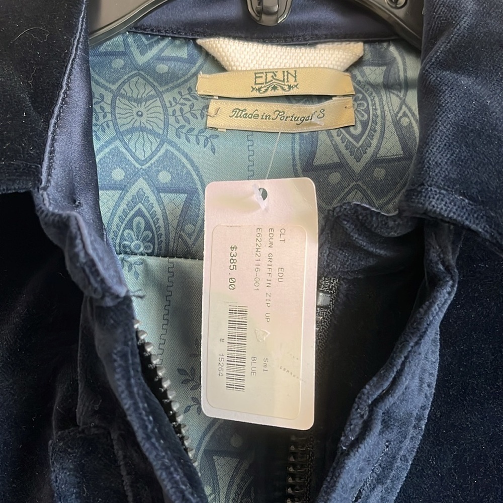 EDUN NWT Griffin Zip Up Alchemy Blue Velvet‎ Jacket - Small - Picture 5 of 12